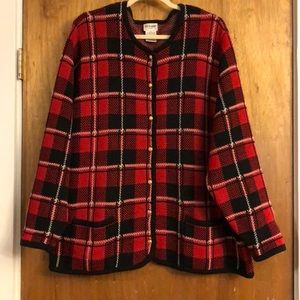 Liz Baker Red, Black, & White Plaid Cardigan 3X